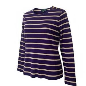 Lauren Ralph Lauren Purple Gold Crew Neck Striped Top/Sweater. Size M